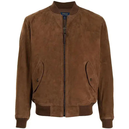 Mens Brown Suede Leather Bomber Jacket