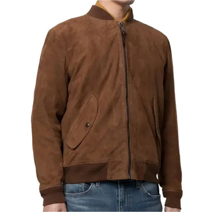 Mens Brown Suede Leather Bomber Jacket