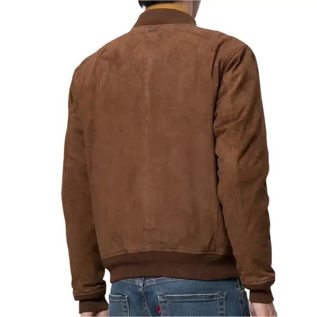 Mens Brown Suede Leather Bomber Jacket
